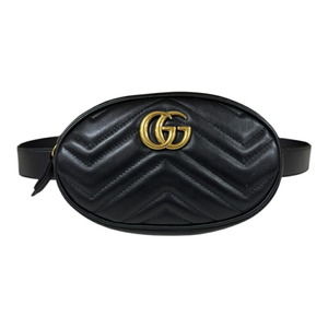 GUCCI Black Leather GG Marmont Hobo Bag
